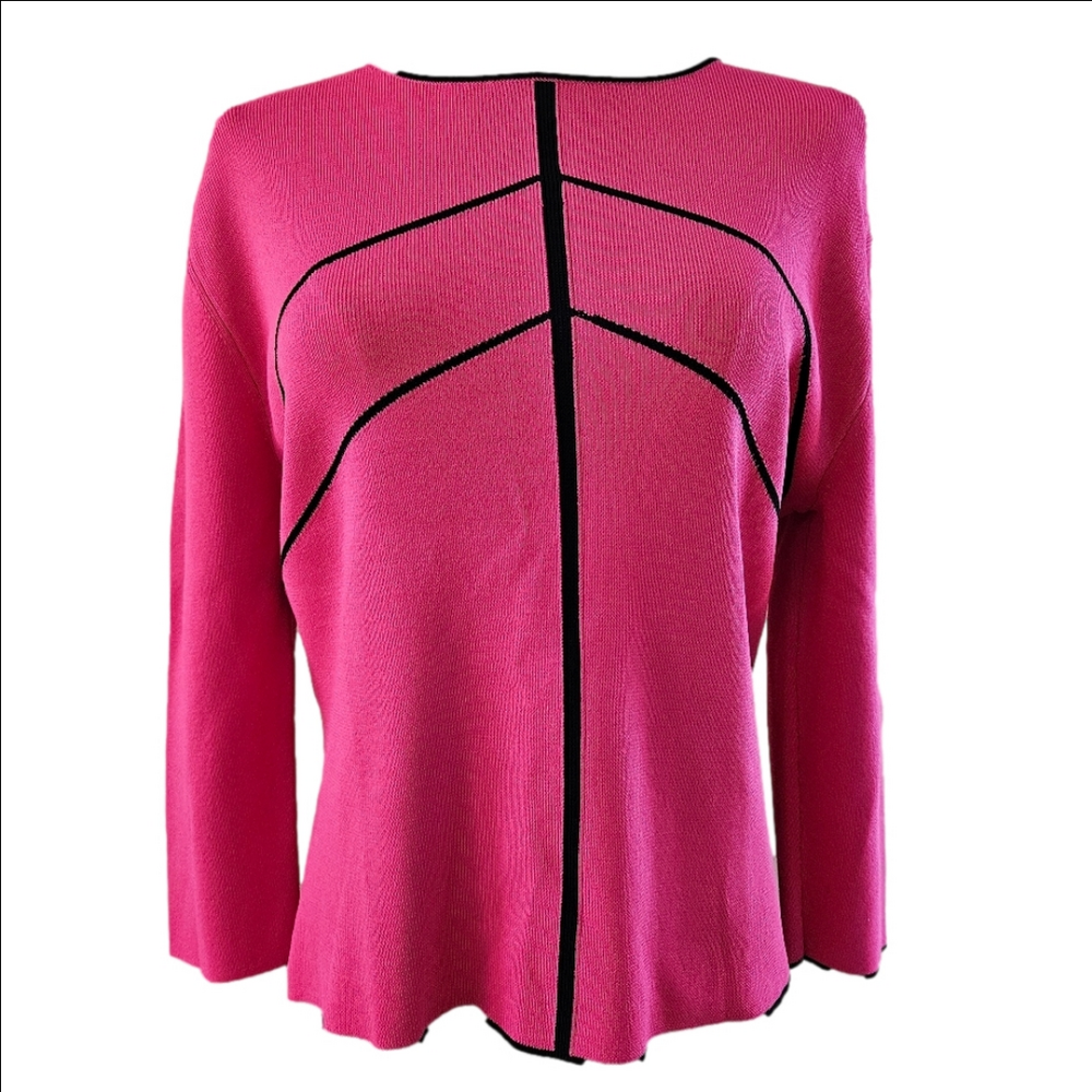 Cyrus NYC Pink Pullover Stretch Black Line Detail Heavy Sweater Blouse-S Large